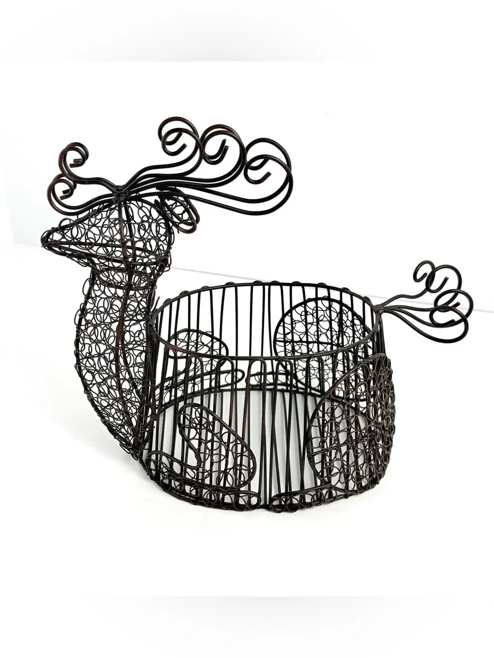 Vintage Black Wire Reindeer Basket Christmas Holiday decor